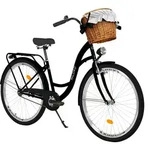 Milord Komfort Fahrrad Mit Weidenkorb Damenfahrrad, 28 Zoll, Schwarz, 1 Gang -