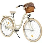 Milord Komfort Fahrrad Mit Weidenkorb Damenfahrrad, 26 Zoll, Creme-Braun, 3 Gang