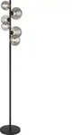 Globo Lighting Stehleuchte Metall schwarz matt, Glas rauchfarben, Fu&szlig;trittschalter