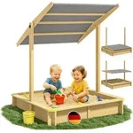 SPIELWERK&reg; Sandkasten Samu Sonnendach 120x120cm naturbelassenes Holz F&uuml;llstand