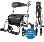 L&ouml;sch Reha Rollator & Rollstuhl Twin 2 in 1 Transportstuhl Reiserollator - Silber