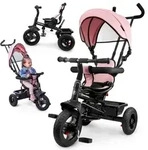 3-in-1 Dreirad mit Schiebestange und Vollgummir&auml;dern f&uuml;r Kinder 1-4 Jahre - Rosa