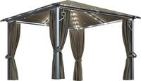 vidaXL Pavillon mit Vorh&auml;ngen & LED-Lichterkette 300x300 cm Taupe Alu