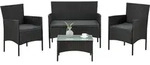 Juskys Polyrattan Gartenm&ouml;bel-Set Fort Myers - Tisch, Sofa & 2 St&uuml;hle - Schwarz