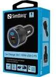SANDBERG Car Charger 3in1 130W USB-C PD - Schwarz