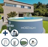 Stahlwandpool Set (6-teilig) hoch rund 350 x 120 cm, Stahl 0,4 mm anthrazit...