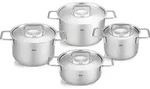 Fissler Pure Collection / Edelstahl-Kochtopfset, 4-teilig, T&ouml;pfe mit Metall-Deckel
