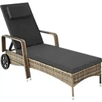 tectake Rattan Sonnenliege mit Rollen - Hochwertiges Rattan, 6-fach verstellbar,