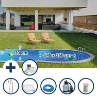 Stahlwandpool Set (6-teilig) tief achtform 540 x 350 x 120 cm, Stahl 0,4 mm...
