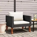 vidaXL 1-Sitzer-Gartensofa mit Auflagen Poly Rattan Schwarz - Schwarz