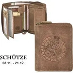 Greenburry Geldb&ouml;rse Herren Leder braun antik Vintage mit Sternzeichen Pr&auml;gung
