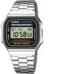 CASIO A168WA Uni-Uhr Digital mit Edelstahlarmband, silber - Schwarz/Silber