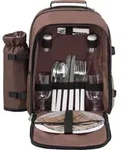 anndora Picknickrucksack Rucksack braun retro + Geschirr Kunststoff - 2 Personen -