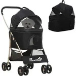PawHut Hundewagen, 2 in 1 Hundetrolley, faltbarer Hundebuggy, Tragetasche - Schwarz