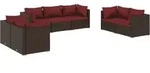 vidaXL 7-tlg. Garten-Lounge-Set mit Kissen Poly Rattan Braun - Braun