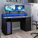 TEZAUR 9B Gaming Tisch Computertisch mit LED-Beleuchtung, von Forte - Schwarz