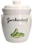 Gurkentopf G&uuml;rki 3 Ltr Porzellan wei&szlig; Gurkenmotiv G&auml;rtopf Sauerkrauttopf Rumtopf -