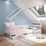 Hausbett ALVA aus Kiefer Massivholz, wei&szlig; - Kinderbett mit Dach, Tipibett mit