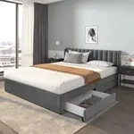 Flieks Polsterbett 180x200cm Doppelbett mit Lattenrost und 2 Schubladen, Stauraumbett