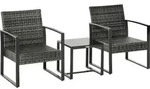 Outsunny Polyrattan Gartenset 3 tlg. Balkonm&ouml;bel Set mit Kissen Grau - Grau