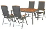 Merxx Gartenm&ouml;bel Set 5tlg., 4 Klappsessel, Tisch 150 x 90 cm, silber/grau -