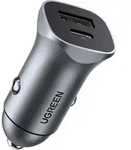 UGREEN USB-C PD+USB-A QC 24W Fast Car Charger Gray - Schwarz