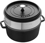 Staub La Cocotte 24cm rund, mit D&auml;mpfeinsatz, schwarz - Schwarz