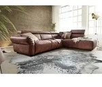 KAWOLA Sofa RISO Ecksofa mit motorischer Sitztiefenverstellung Leder braun Recamiere