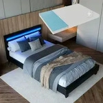 Juskys Polsterbett Paris 120x200 cm - Bettgestell inkl. LED-Beleuchtung, Lattenrost &