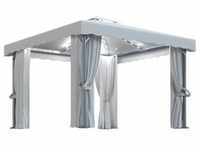 vidaXL Pavillon mit Vorhängen & LED-Lichterkette 3x3 m Cremeweiß