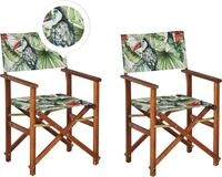 BELIANI Gartenst&uuml;hle 2er Set Dunkles Akazienholz mit Wechselbarem Bezug...