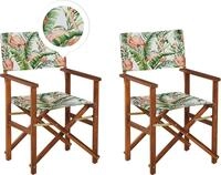 BELIANI Gartenstuhl 2er Set Dunkelbraun Akazienholz mit 4 Wechselbaren Stoffbez&uuml;gen