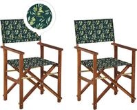 BELIANI Gartenst&uuml;hle 2er Set Dunkles Akazienholz mit 4 Wechselbaren Stoffbez&uuml;gen