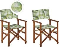 BELIANI Gartenst&uuml;hle 2er Set Dunkles Akazienholz mit Wechselbarem Bezug Cremewei&szlig; /