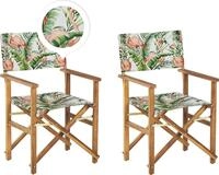 BELIANI Gartenst&uuml;hle 2er Set Helles Akazienholz mit 4 Wechselbaren Stoffbez&uuml;gen