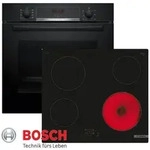 Bosch Herdset Autark Backofen Schwarz 3D Hei&szlig;luft + Glaskeramik Kochfeld 60cm -