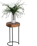 WOHNLING Beistelltisch AKOLA Massiv-Holz Akazie Wohnzimmer-Tisch Metallbeine