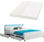 Juskys Polsterbett Lyon 180 x 200 cm mit Bettkasten, LED Beleuchtung, Lattenrost &