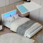 Juskys Polsterbett Paris - 90x200 cm - Bettgestell inkl. LED-Beleuchtung, Lattenrost
