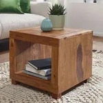 FineBuy Sheesham Massiv-Holz Couchtisch 50 x 50 cm Wohnzimmer-Tisch dunkel-braun