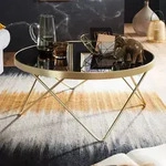 FineBuy Couchtisch &Oslash; 82 cm Schwarz Gold Beistelltisch Metall / Glas Tisch mit