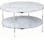 SalesFever Couchtisch rund | mit 2 Ablagen | Glasplatte foliert in Marmor-Optik 