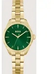 Boss Damen Analog Uhr SAGE Quarzwerk 32 mm goldgr&uuml;n Edelstahl Gliederarmband -...