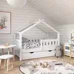 Hausbett Vitalispa Design Wei&szlig; 70x140 cm mit Schublade und Matratze, Model 33432 -