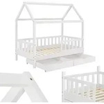 Juskys Kinderbett Marli 90 x 200 cm - Bettkasten, Gitter, Lattenrost & Dach -...
