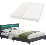 Juskys Polsterbett Paris 140 x 200 cm Kunstleder mit LED, Matratze & Lattenrost -