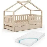 Hausbett Vitalispa Design Naturholz 80x160 cm mit G&auml;stebett und Matratze, Model