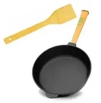 Gusseisenpfanne 28 cm Bratpfanne aus Gusseisen tief Induktion Holzgriff Schmortopf