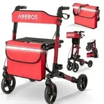Arebos Alu Rollator, klappbar inkl. Einkaufstasche, Rot - Rot