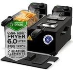 TurboTronic Doppel Fritteuse - DF2 - mit &Ouml;l 3600W 2x3L Edelstahl-Kaltzonen Friteuse